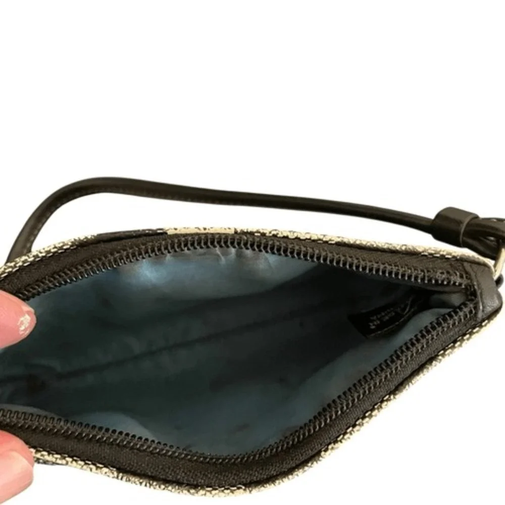 Coach Heritage Stripe Signature C Wristlet Grey Black Monogram Zip Bag